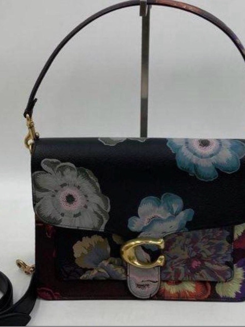 Coach Black Floral Leather Satchel with Multicolor Blooms